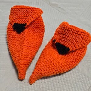Hand Knit Orange Footie Slippers Booties Teen‎ Adult Cozy Warm House Shoes 1980s